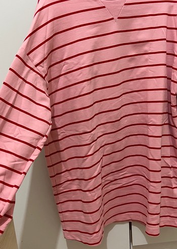 Pembe Çizgili Uzun Kollu Kadın Sweatshirt - Görsel 2