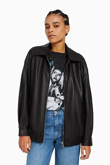 xs Beden siyah Renk Bershka Dad Fit Deri Ceket