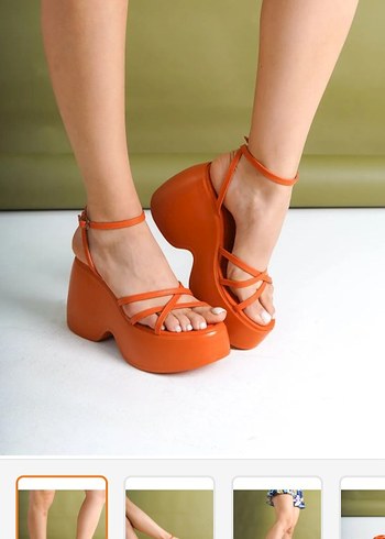 Turuncu Dolgu Topuklu Kadın Sandalet - Görsel 8