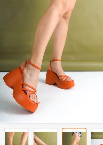 Turuncu Dolgu Topuklu Kadın Sandalet - Görsel 6