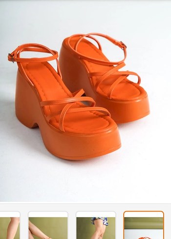 Turuncu Dolgu Topuklu Kadın Sandalet - Görsel 7
