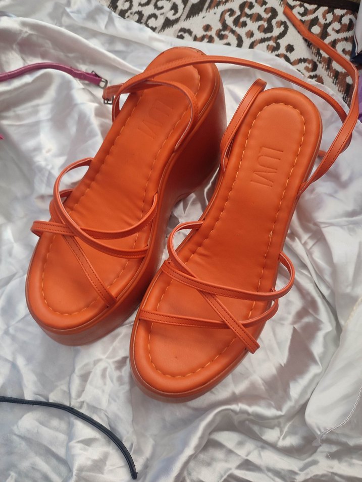 Turuncu Dolgu Topuklu Kadın Sandalet - Görsel 3