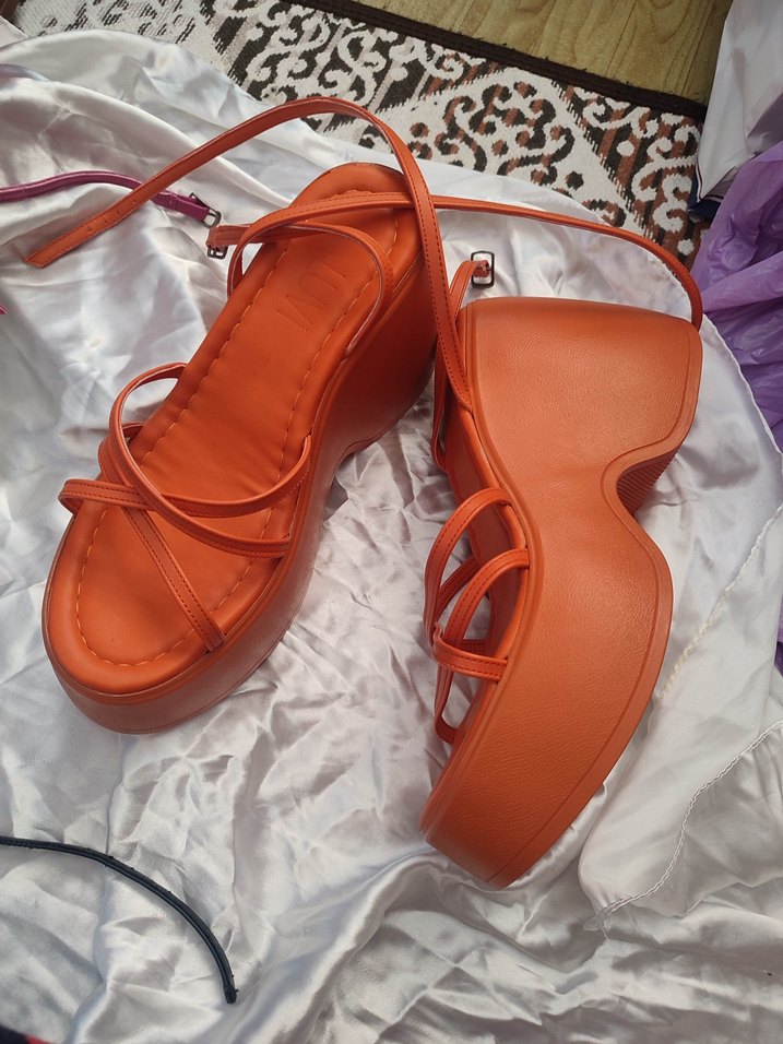 Turuncu Dolgu Topuklu Kadın Sandalet - Görsel 2