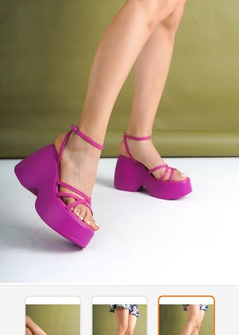 fuşya Pembe Dolgu Topuklu Kadın Sandalet - Görsel 6