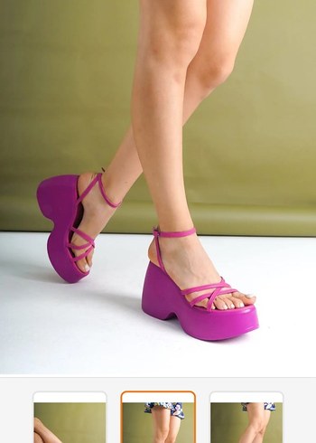 fuşya Pembe Dolgu Topuklu Kadın Sandalet - Görsel 7