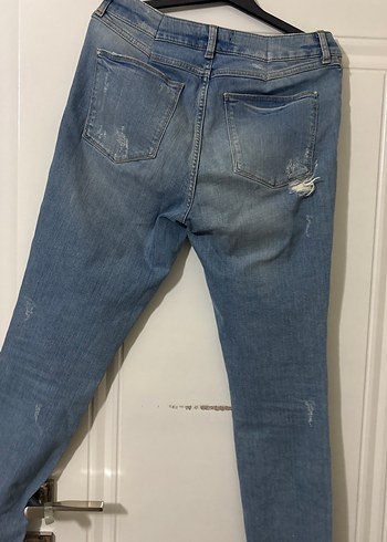 Kadın Mavi Bol Kesim Yırtık Kot Pantolon - Görsel 8