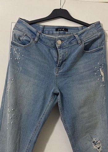 Kadın Mavi Bol Kesim Yırtık Kot Pantolon - Görsel 6