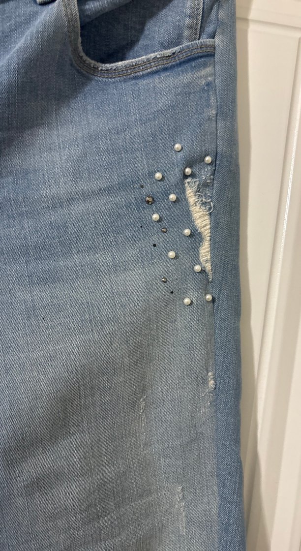 Kadın Mavi Bol Kesim Yırtık Kot Pantolon - Görsel 4