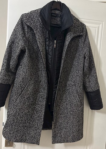 Siyah Gri Kadın Kaban - Görsel 7