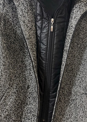 Siyah Gri Kadın Kaban - Görsel 6