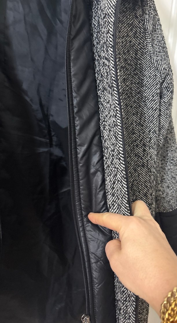 Siyah Gri Kadın Kaban - Görsel 4