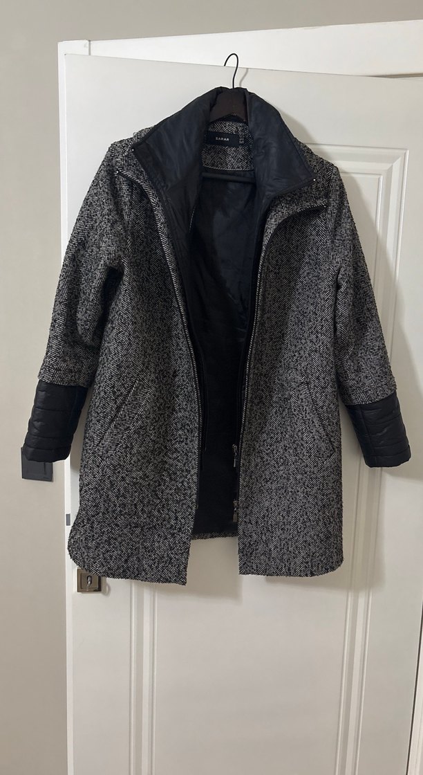 Siyah Gri Kadın Kaban - Görsel 2