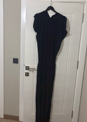 Siyah Kolsuz Uzun Keten Tulum - Görsel 2