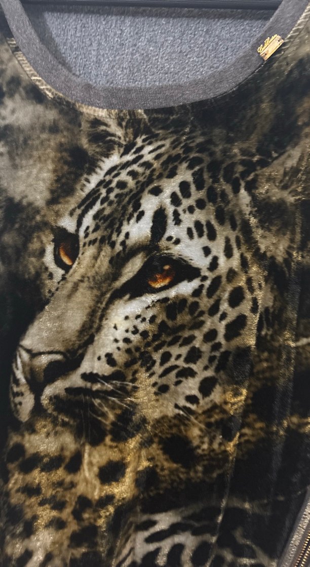 Kürk Detaylı Gri Baskılı Uzun Kollu Bluz - Görsel 5