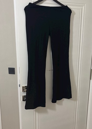 Siyah Kadın Fitilli Midi İspanyol Paça Pantolon - Görsel 2