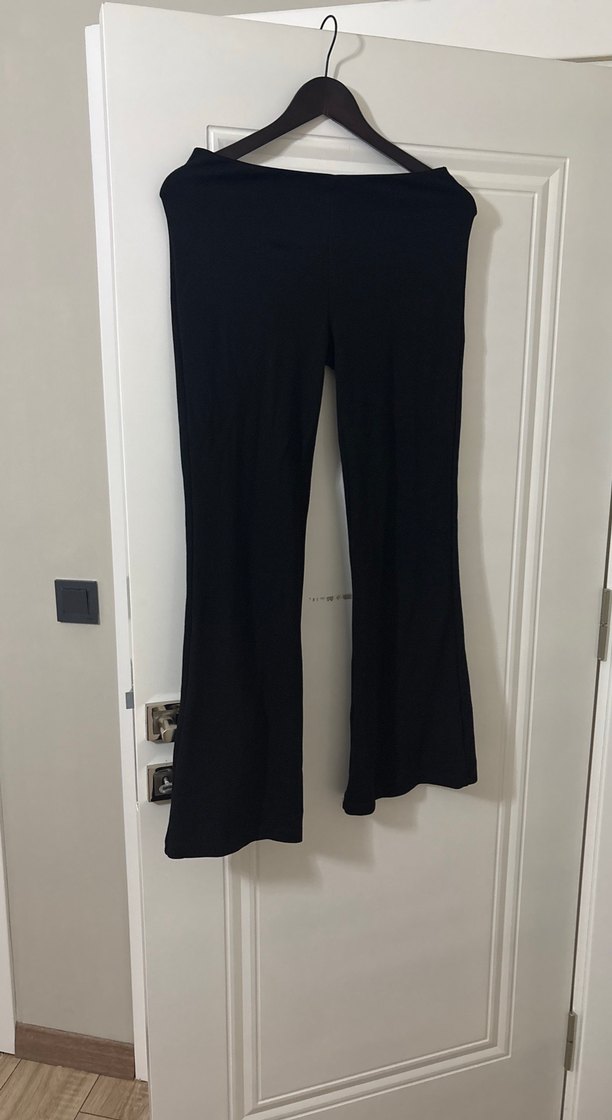 Siyah Kadın Fitilli Midi İspanyol Paça Pantolon - Görsel 2