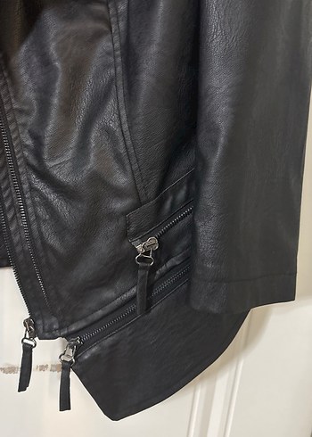 Deri Siyah Kadın Biker Ceket - Görsel 4