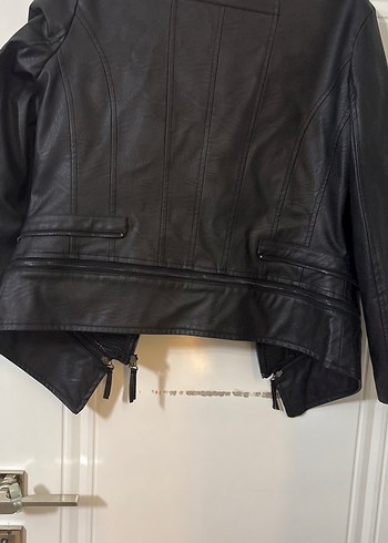 Deri Siyah Kadın Biker Ceket - Görsel 9
