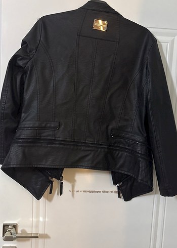 Deri Siyah Kadın Biker Ceket - Görsel 7