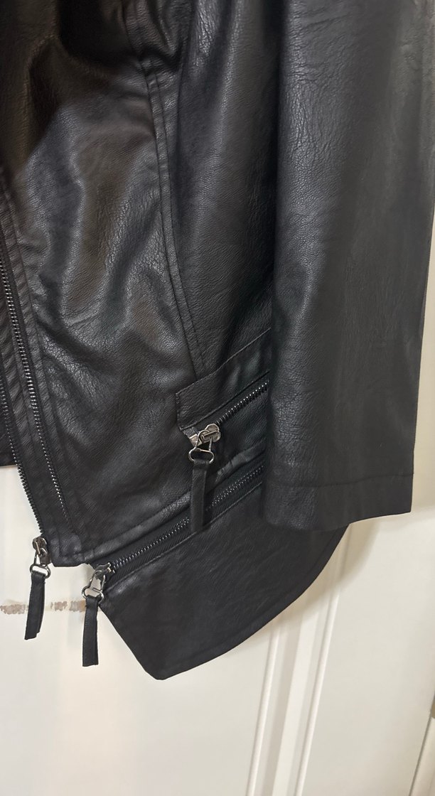 Deri Siyah Kadın Biker Ceket - Görsel 4