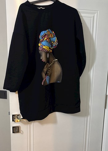 Siyah Baskılı Uzun Kadın Sweatshirt - Görsel 2