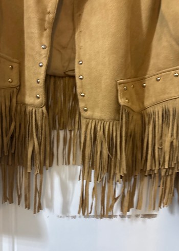 Püsküllü Bej Süet Kadın Ceket - Görsel 5