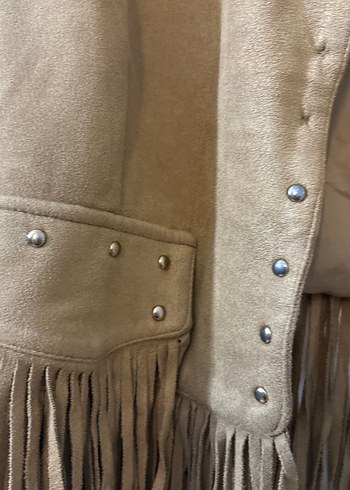 Püsküllü Bej Süet Kadın Ceket - Görsel 4