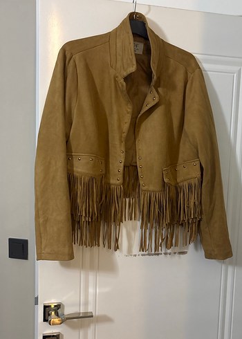 Püsküllü Bej Süet Kadın Ceket - Görsel 2