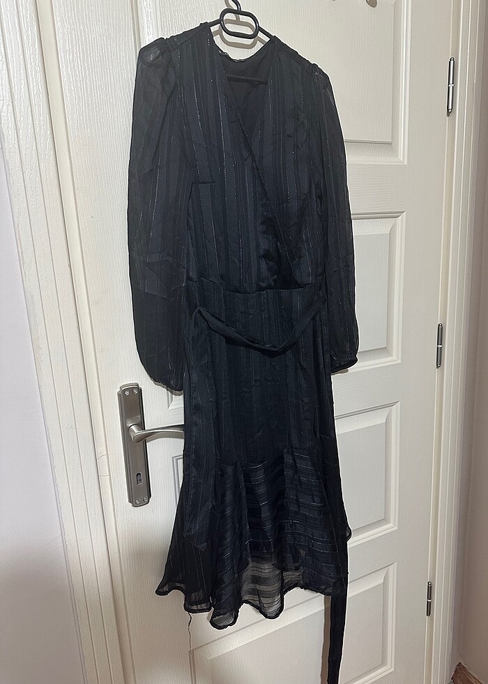 siyah şifon ışıltılı elbise - Görsel 3