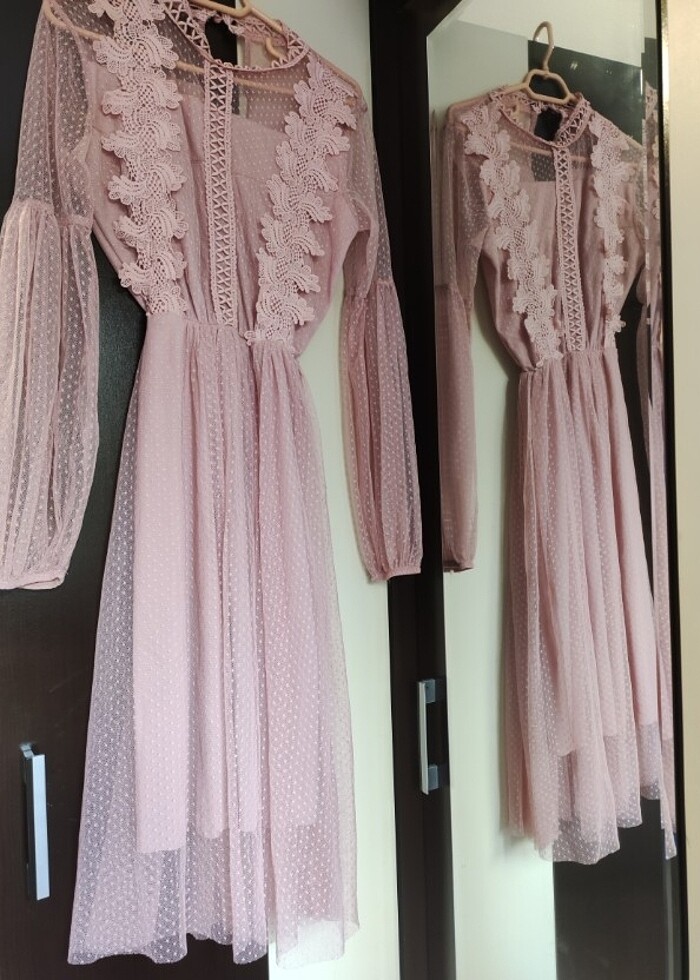 pudra pembe elbise - Görsel 2