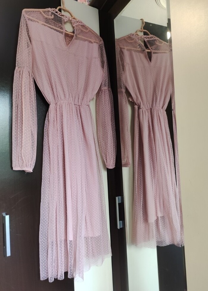 pudra pembe elbise - Görsel 3