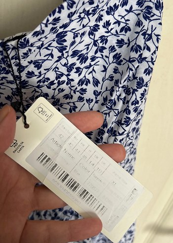 Mavi Baskılı Askısız Midi Elbise - Görsel 2