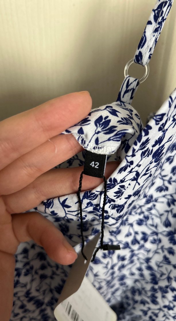 Mavi Baskılı Askısız Midi Elbise - Görsel 3