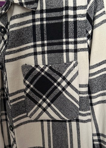 Kadın Gri Ekose Pamuklu Gömlek - Görsel 3