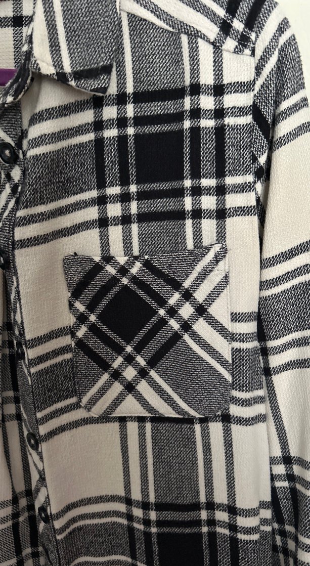 Kadın Gri Ekose Pamuklu Gömlek - Görsel 3