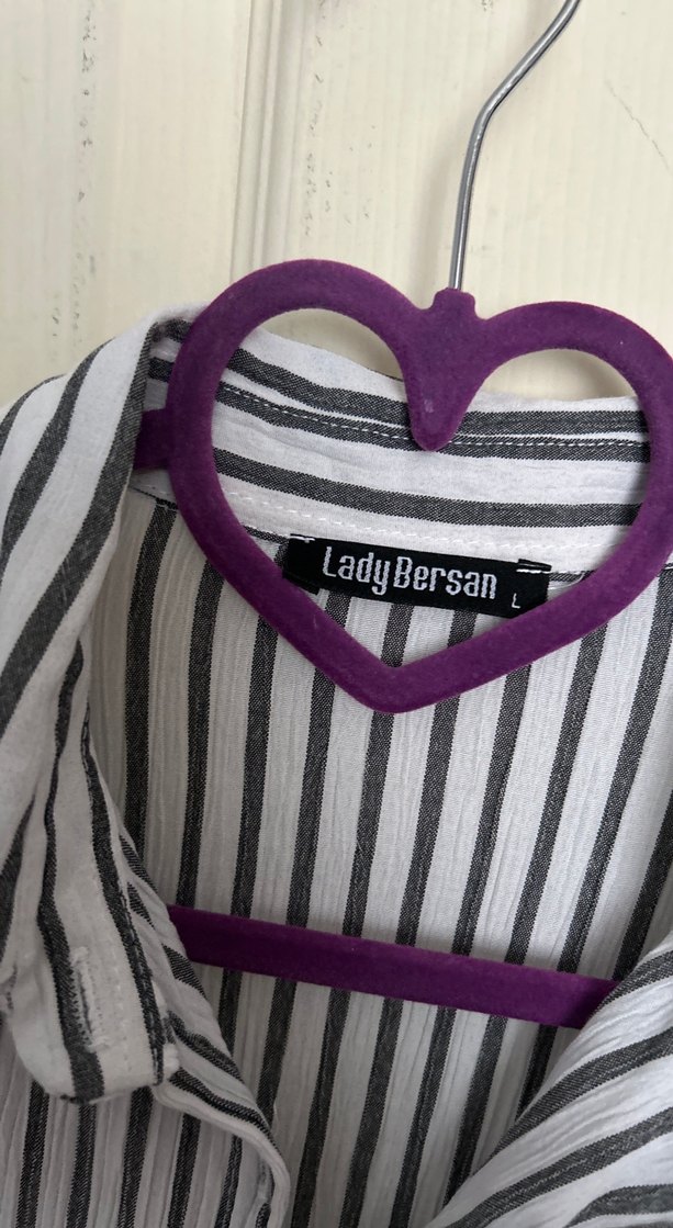 Gri Beyaz Çizgili Uzun Kollu Keten Gömlek - Görsel 3