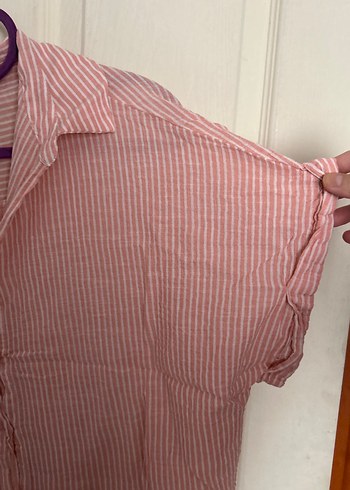 Turuncu Keten Düğmeli Kısa Kollu Gömlek - Görsel 2