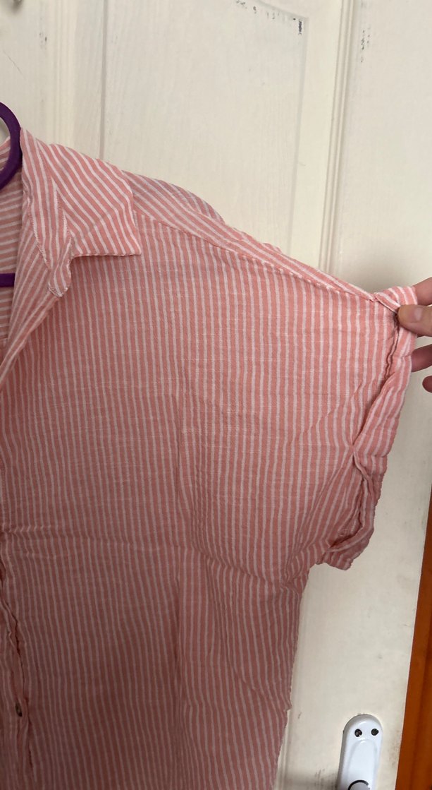 Turuncu Keten Düğmeli Kısa Kollu Gömlek - Görsel 2