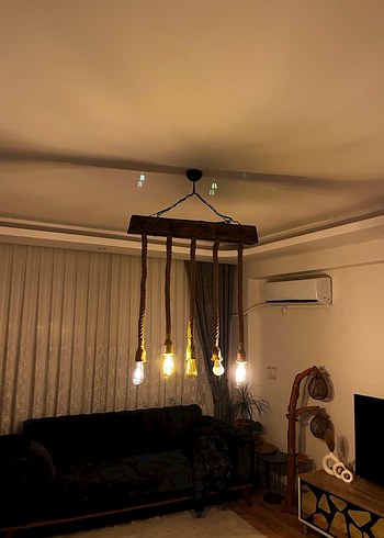 Bej Halatlı Ahşap Avize - Görsel 4