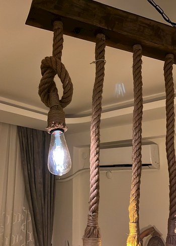 Bej Halatlı Ahşap Avize - Görsel 3