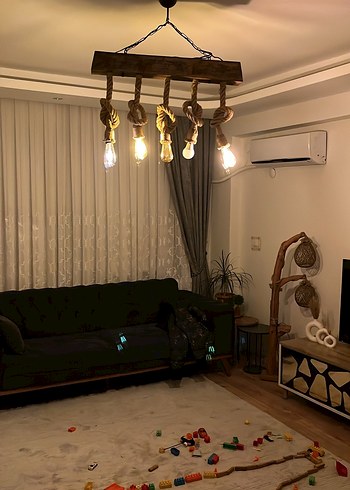 Bej Halatlı Ahşap Avize - Görsel 2