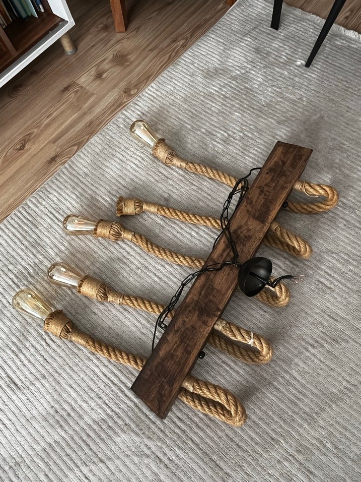 Bej Halatlı Ahşap Avize - Görsel 5