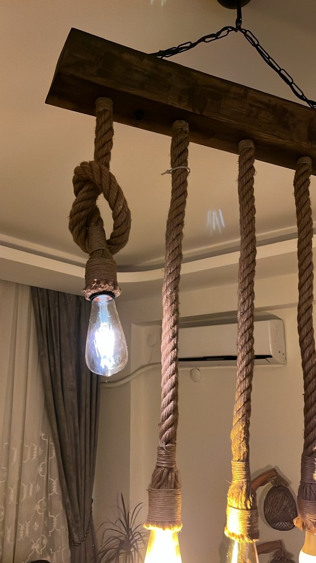 Bej Halatlı Ahşap Avize - Görsel 3