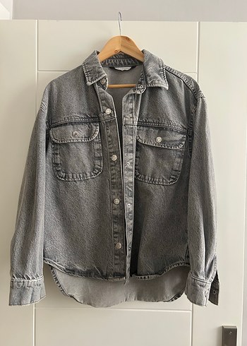 Gri Düğmeli Kadın Denim Ceket