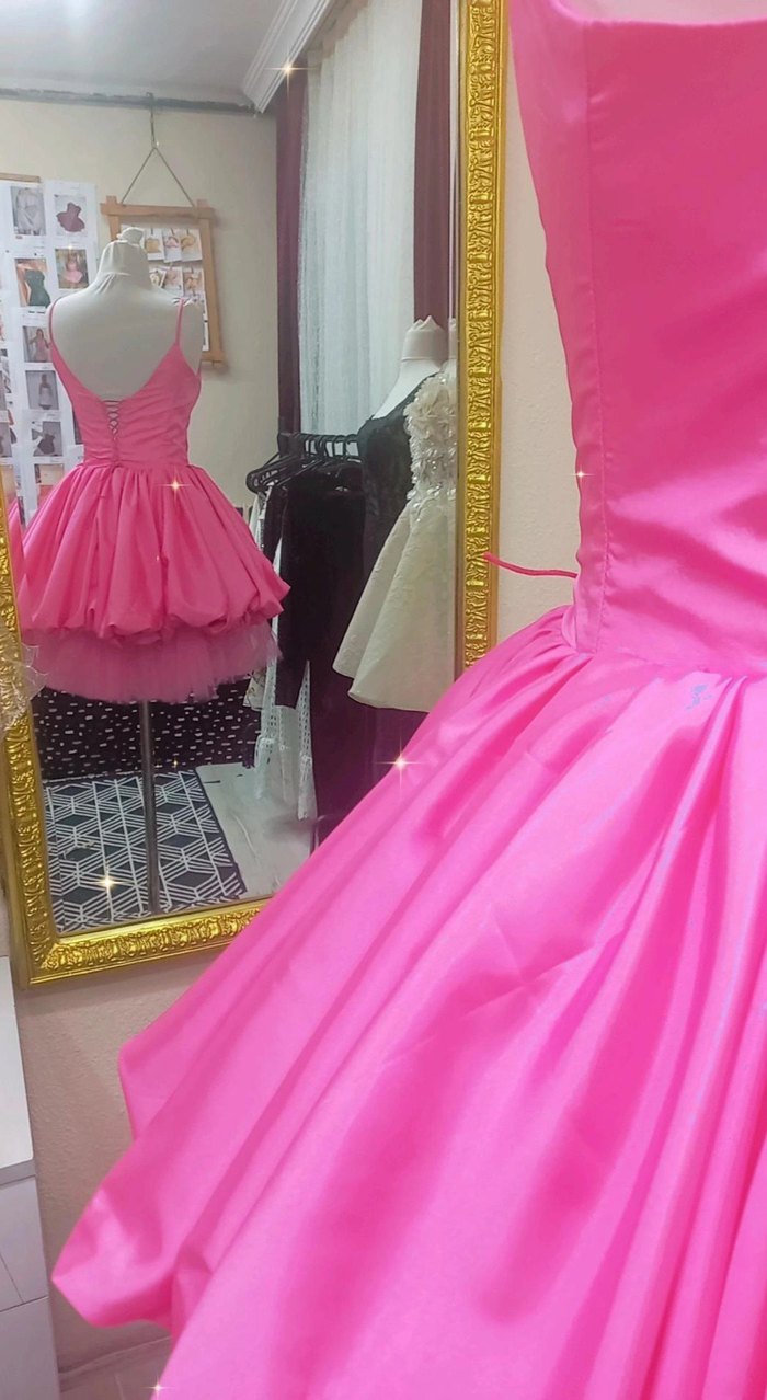 Pembe Midi Balon Etekli askili Abiye Elbise - Görsel 3