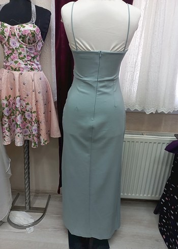 Gri Drapeli Uzun Askılı Abiye Elbise - Görsel 4