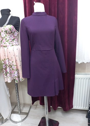 Mor Mini Modern Klasik Kadın Abiye Elbise - Görsel 3