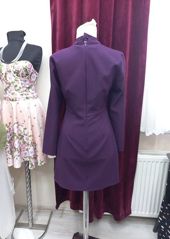 Mor Mini Modern Klasik Kadın Abiye Elbise - Görsel 2