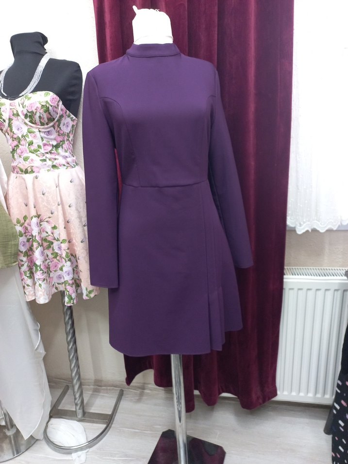 Mor Mini Modern Klasik Kadın Abiye Elbise - Görsel 3