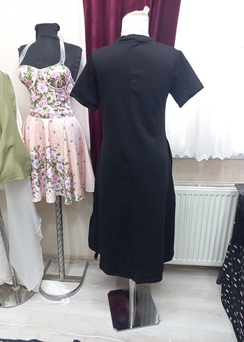 Siyah V Yakalı Midi Günlük Elbise - Görsel 2